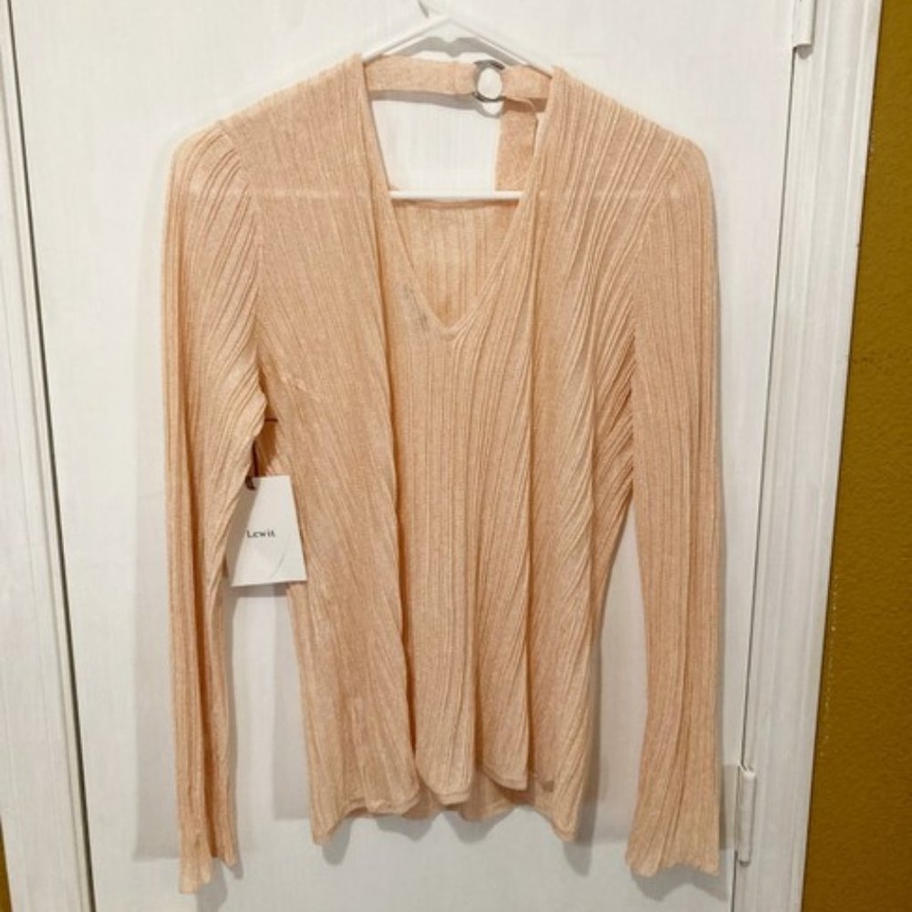 Lewit women's M long sleeve tie back v-neck open back shimmer peach dressy top